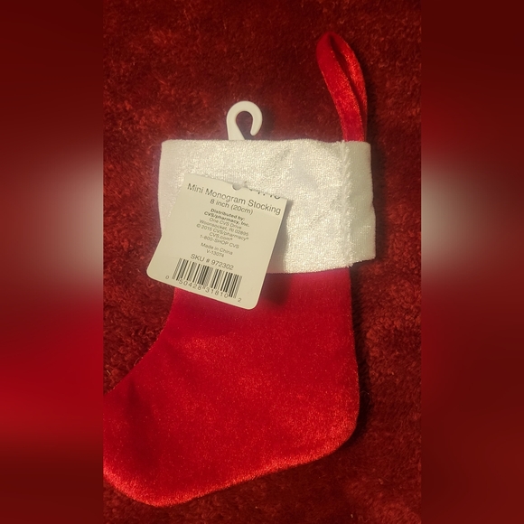 Merry Brite Mini Christmas, Holiday Monogram "t" Stocking. Red& White in color. - Picture 2 of 3